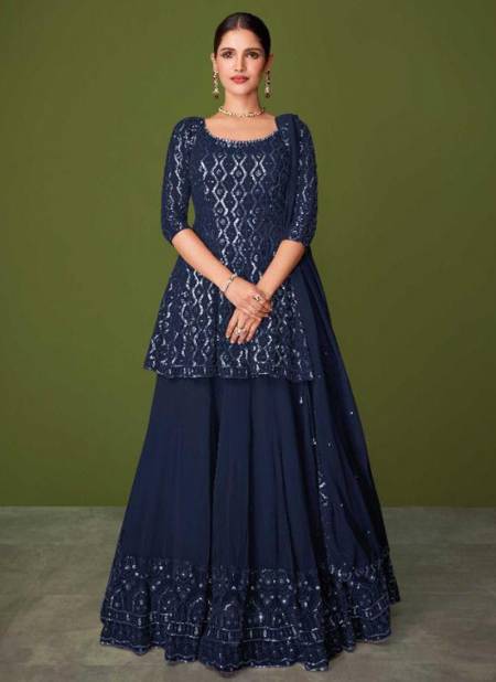 Navy Blue Colour Sayuri Murad 148 Colour Heavy Festive Wear Georgette Designer Salwar Suits Collection 148-A